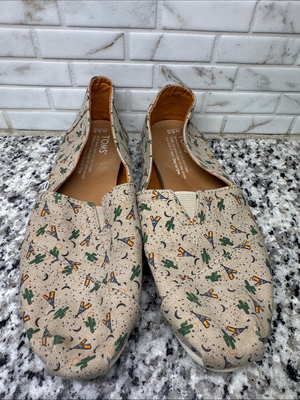 TOMS Beige Canvas Slip-On with Cactus & Teepee Print